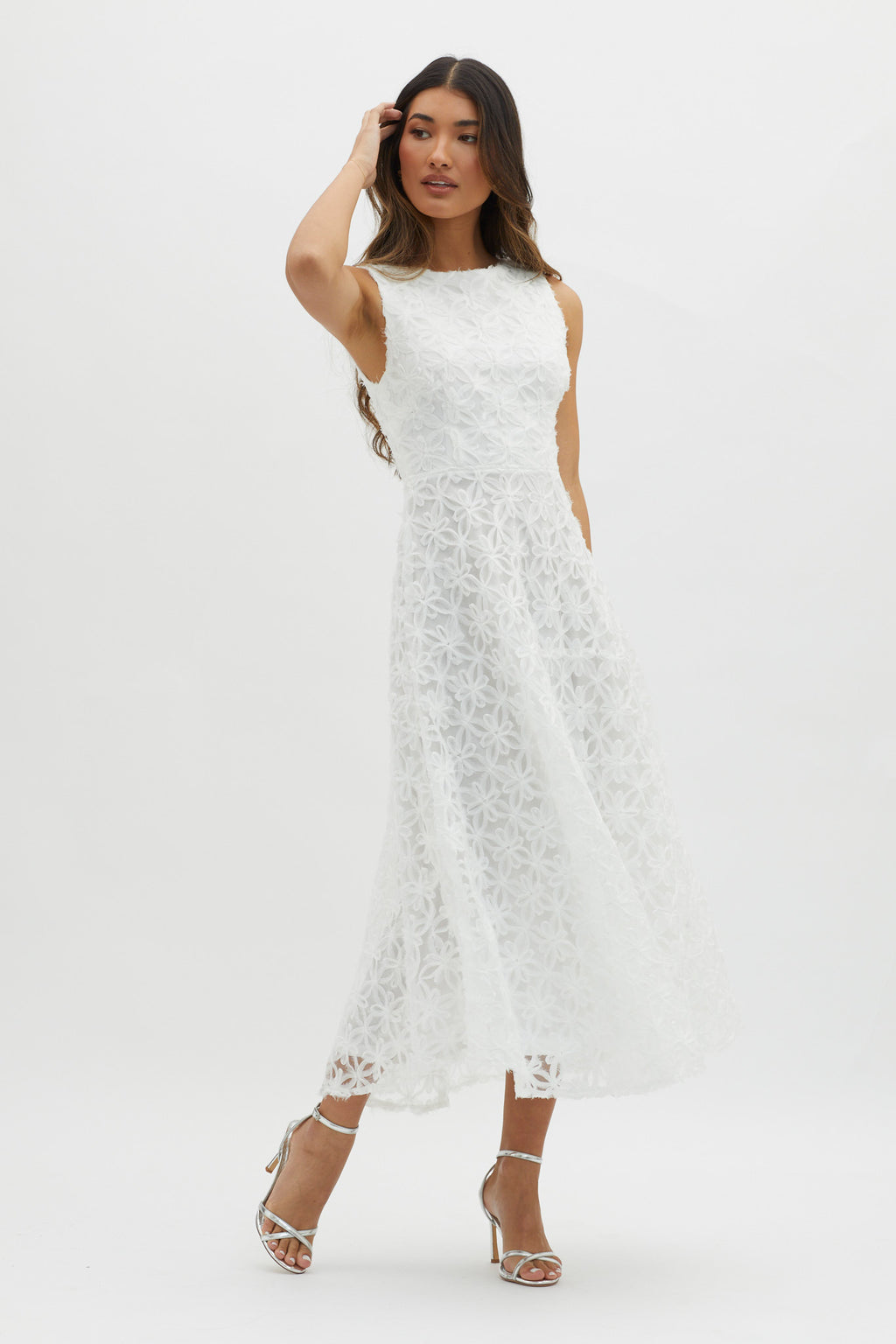 Dianne Sleeveless Embellished Midi Dress White by Selfie Leslie Australia