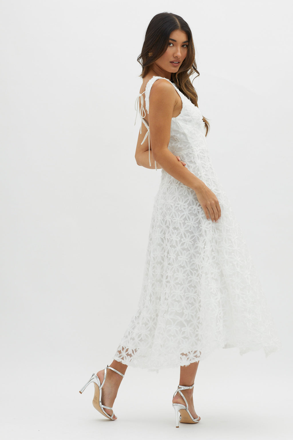 Dianne Sleeveless Embellished Midi Dress White by Selfie Leslie Australia