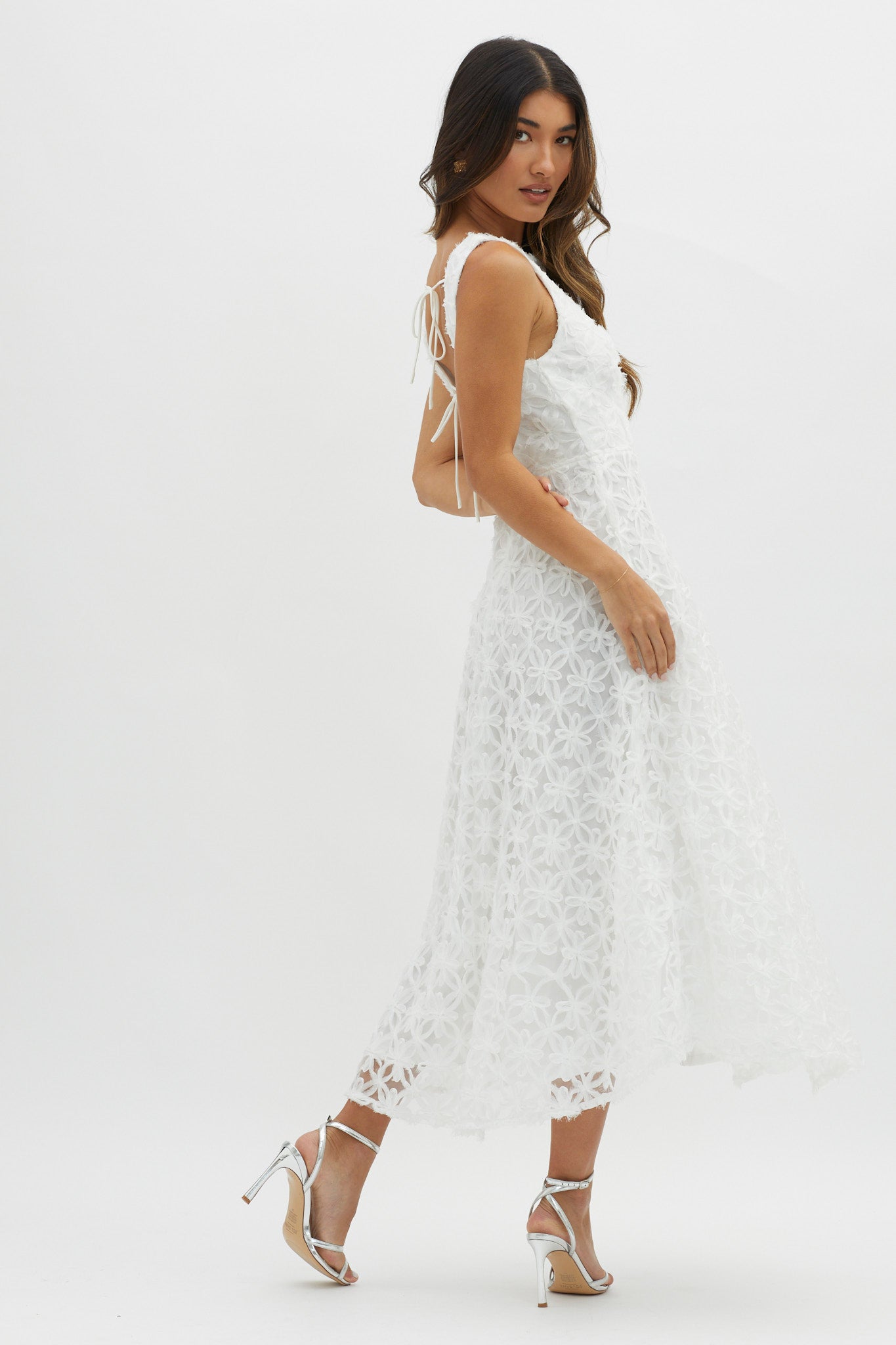 Dianne Sleeveless Embellished Midi Dress White by Selfie Leslie Australia