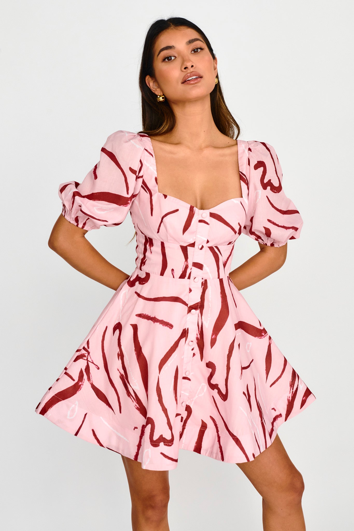 Truelove Puff Sleeve A-Line Mini Dress Pink by Selfie Leslie Australia
