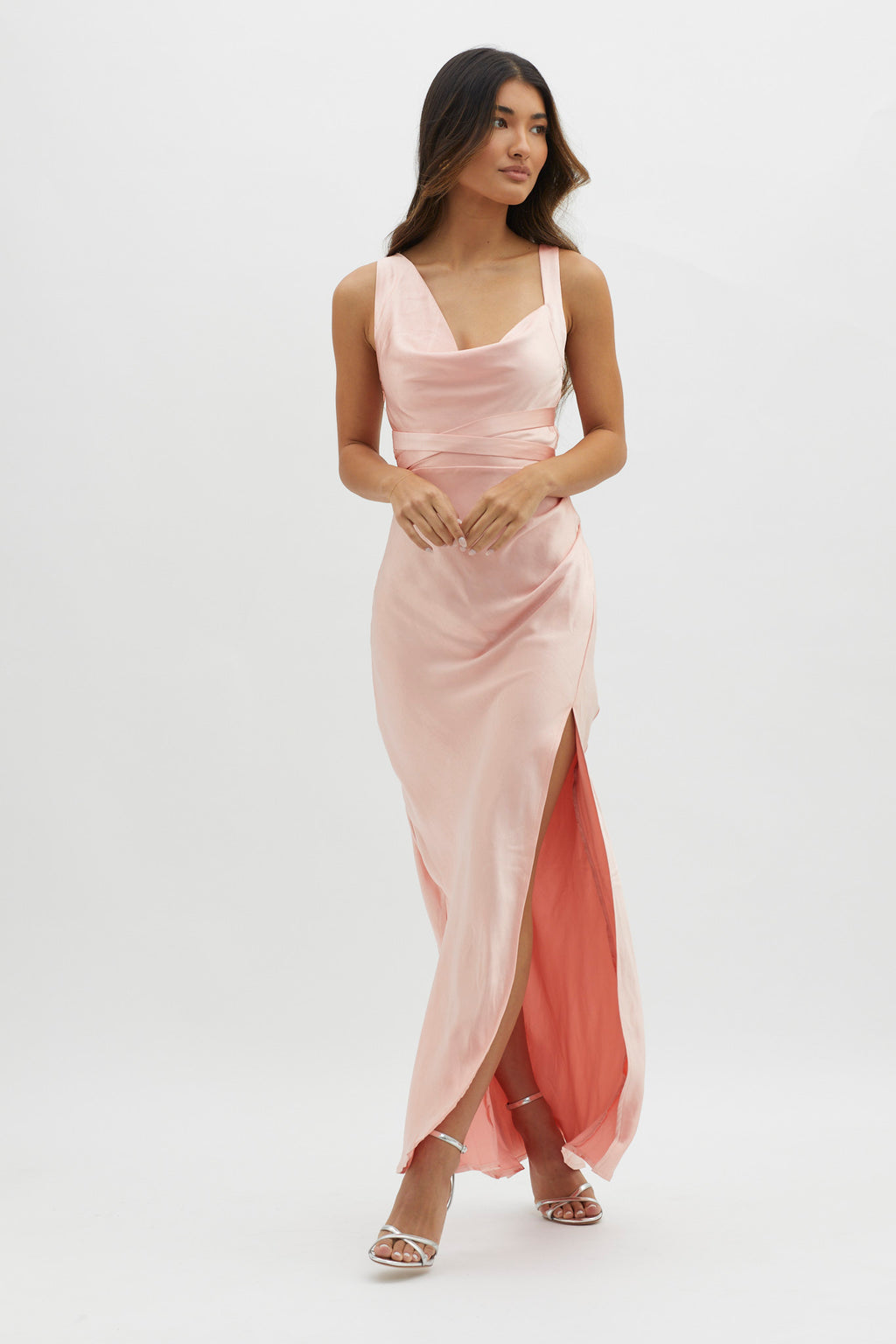 Midnight Sun Asymmetrical Strap Maxi Dress Apricot by Selfie Leslie Australia