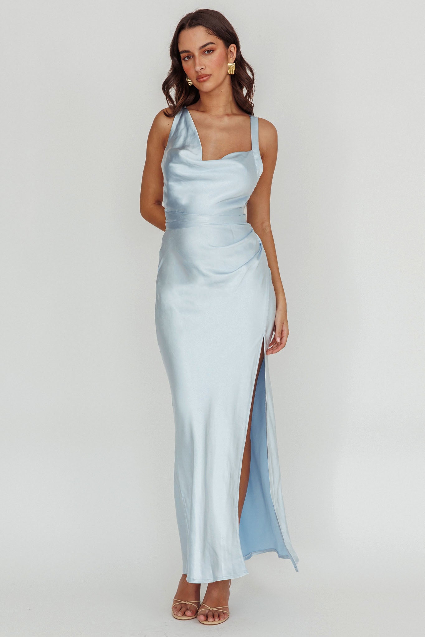 Midnight Sun Asymmetrical Strap Maxi Dress Blue by Selfie Leslie Australia