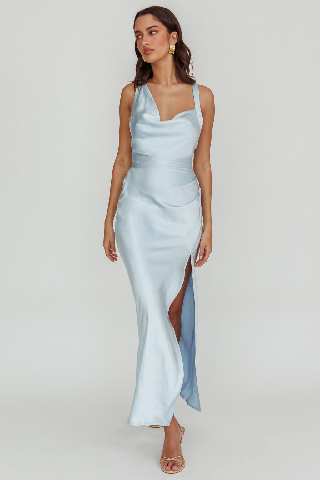 Midnight Sun Asymmetrical Strap Maxi Dress Blue by Selfie Leslie Australia