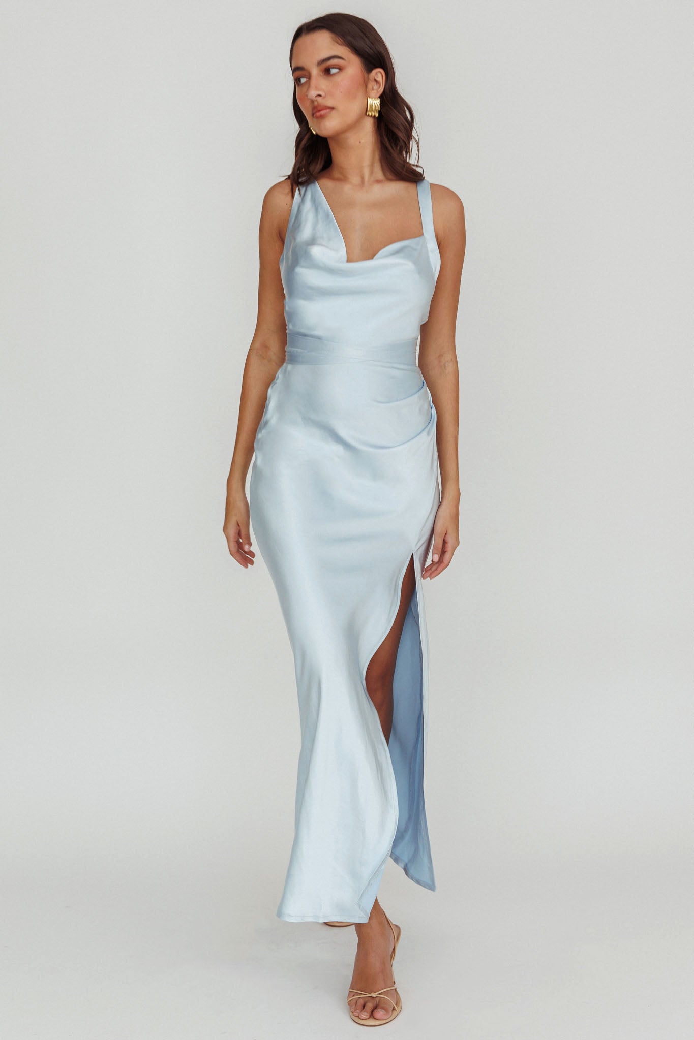 Midnight Sun Asymmetrical Strap Maxi Dress Blue by Selfie Leslie Australia