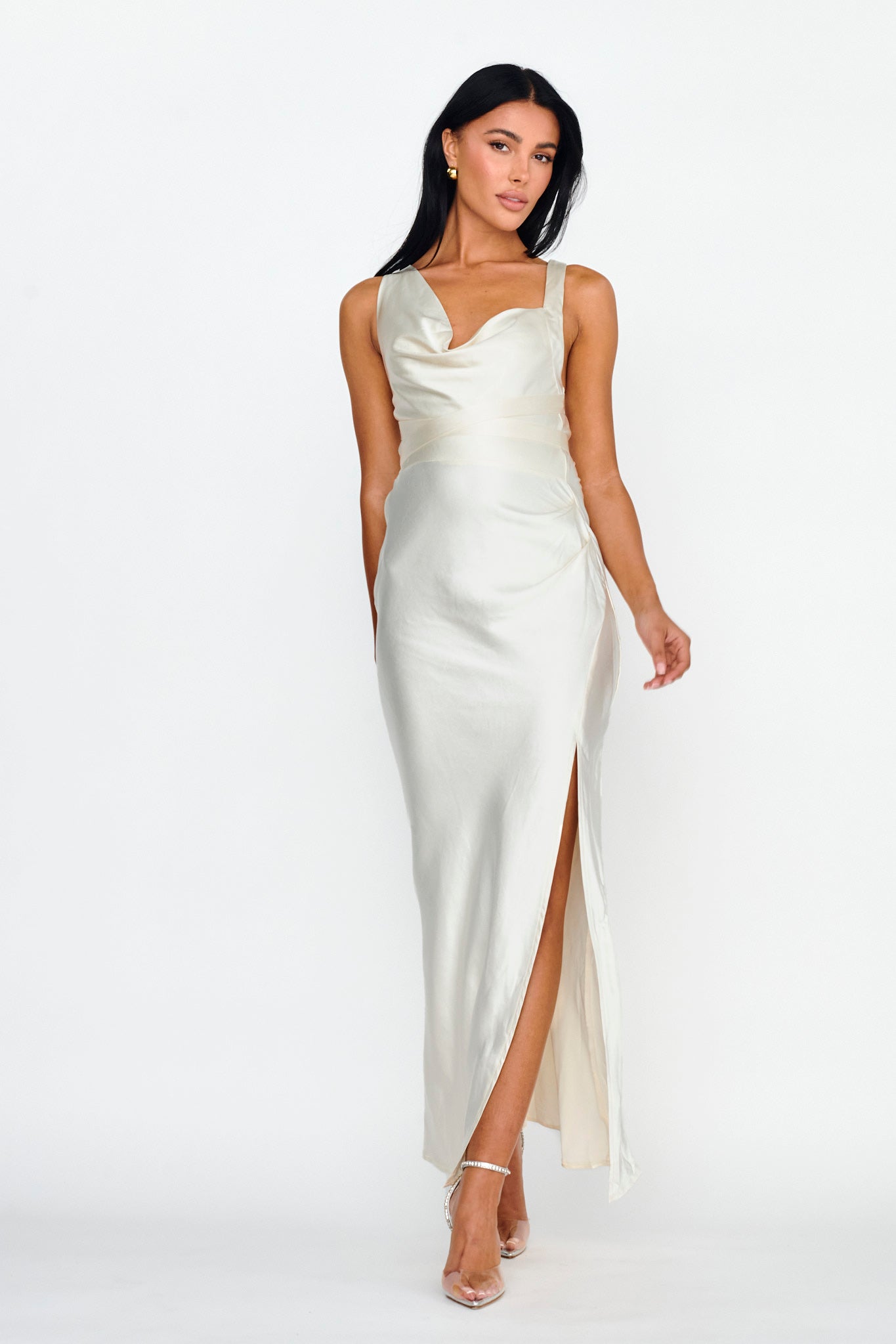 Midnight Sun Asymmetrical Strap Maxi Dress Oyster by Selfie Leslie Australia