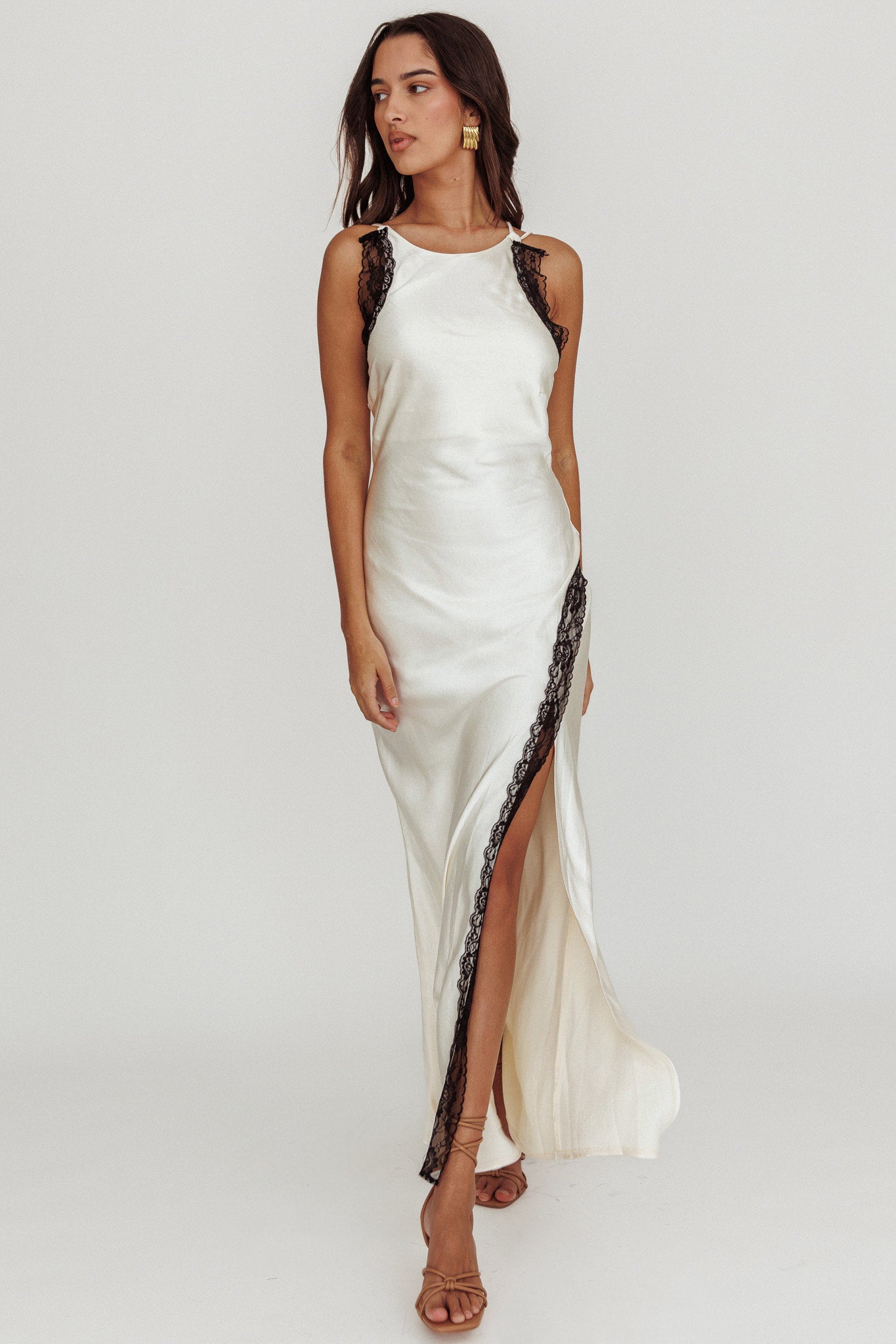 Flying High Lace Trim Maxi Dress Oyster by Selfie Leslie Australia