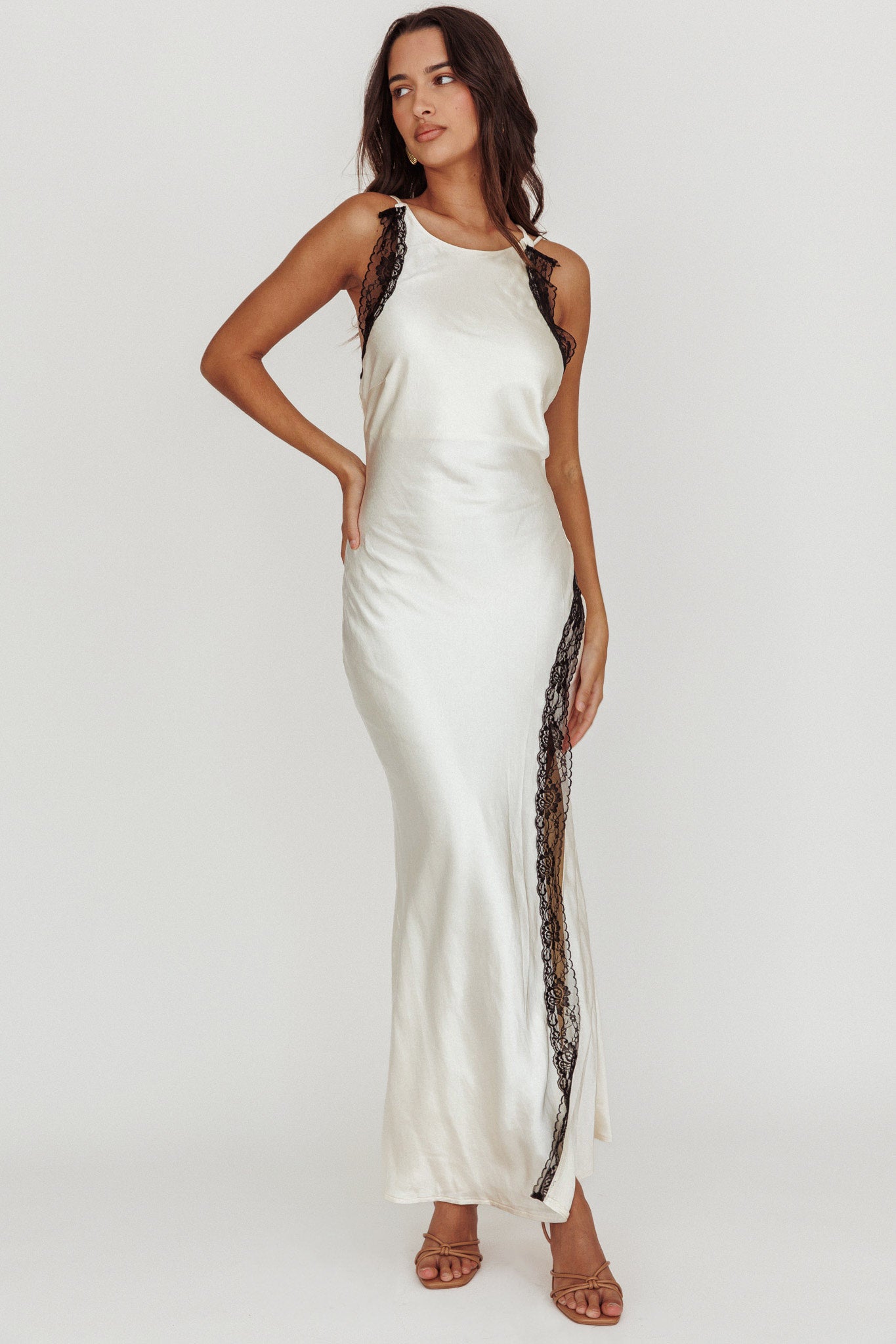 Flying High Lace Trim Maxi Dress Oyster by Selfie Leslie Australia