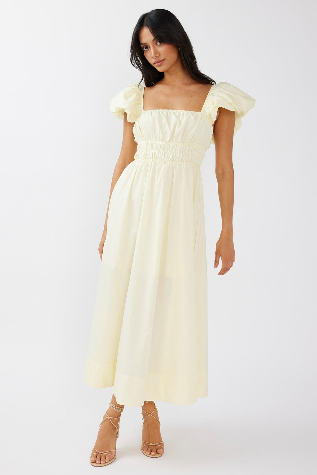 Rose Meadow Puffed Sleeve Midi Dress Banana by Selfie Leslie Australia
