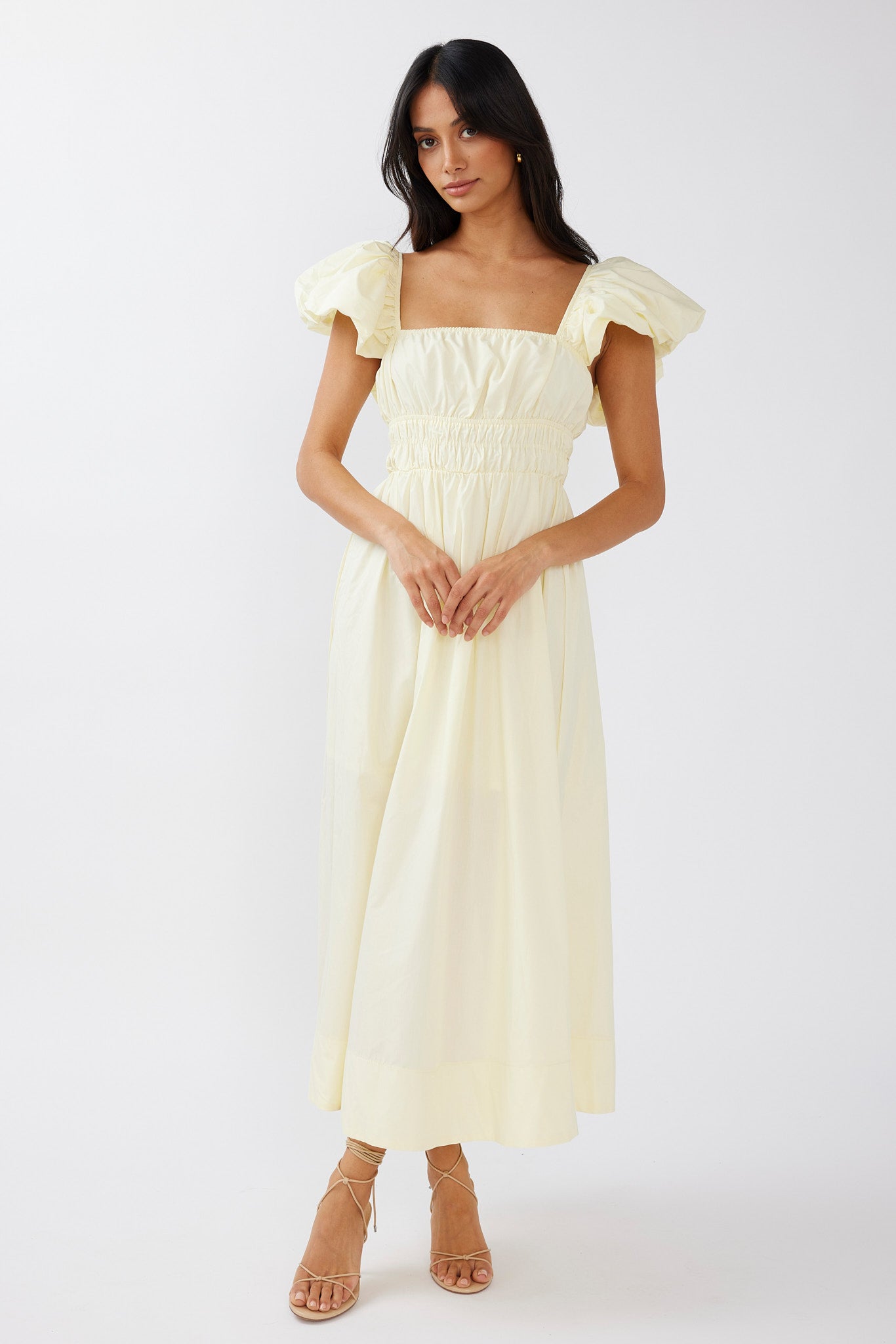 Rose Meadow Puffed Sleeve Midi Dress Banana by Selfie Leslie Australia