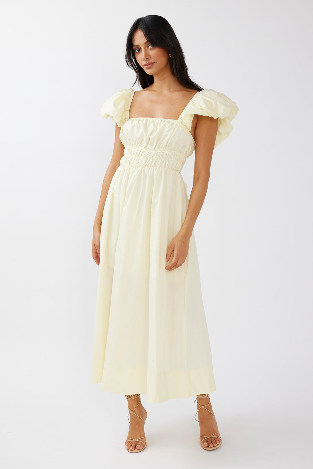 Rose Meadow Puffed Sleeve Midi Dress Banana by Selfie Leslie Australia