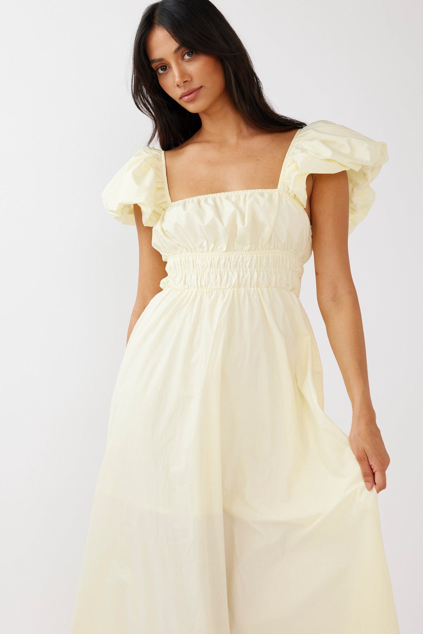 Rose Meadow Puffed Sleeve Midi Dress Banana by Selfie Leslie Australia