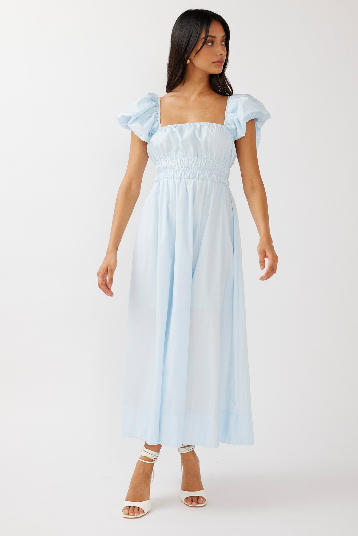 Rose Meadow Puffed Sleeve Midi Dress Blue by Selfie Leslie Australia