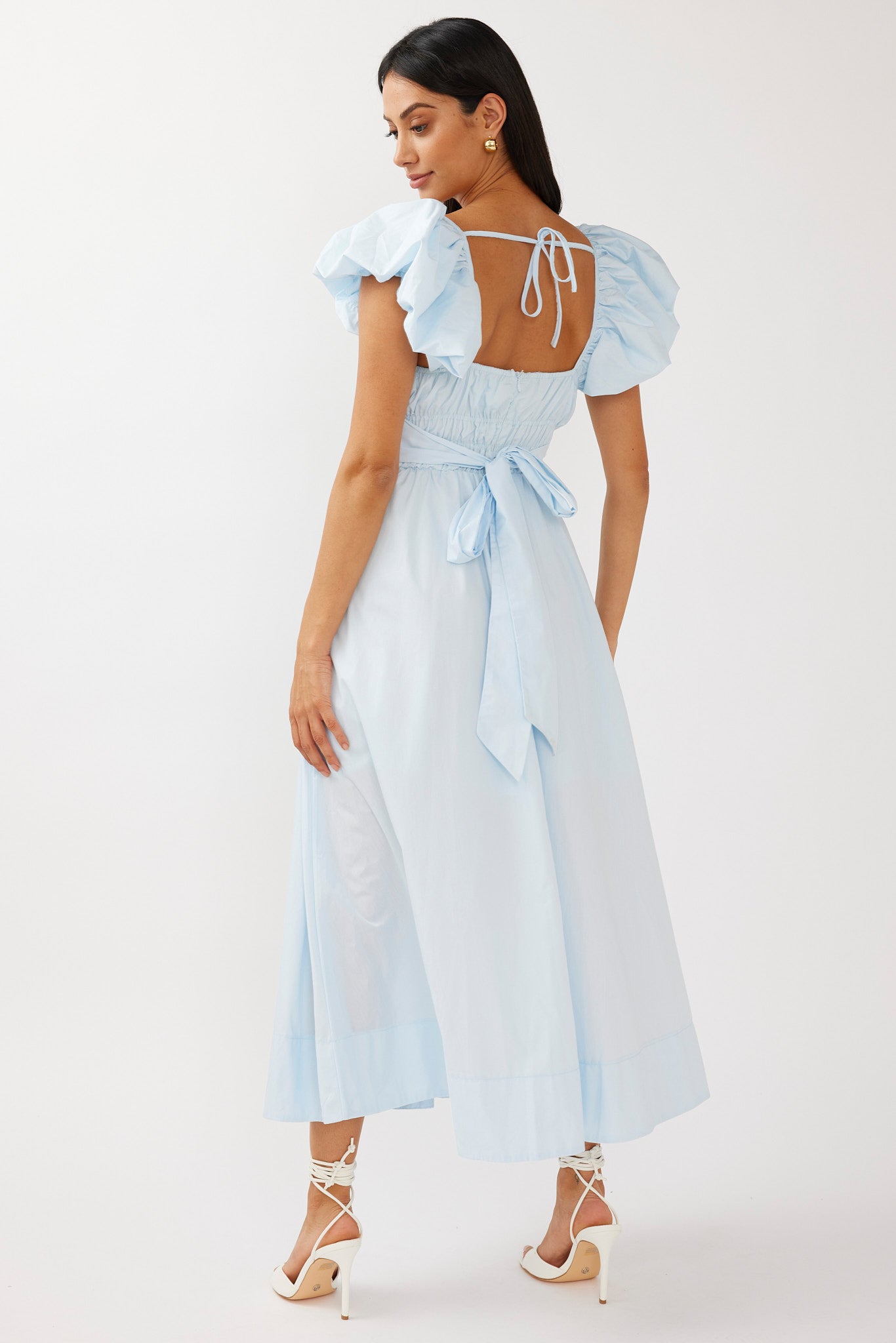 Rose Meadow Puffed Sleeve Midi Dress Blue by Selfie Leslie Australia