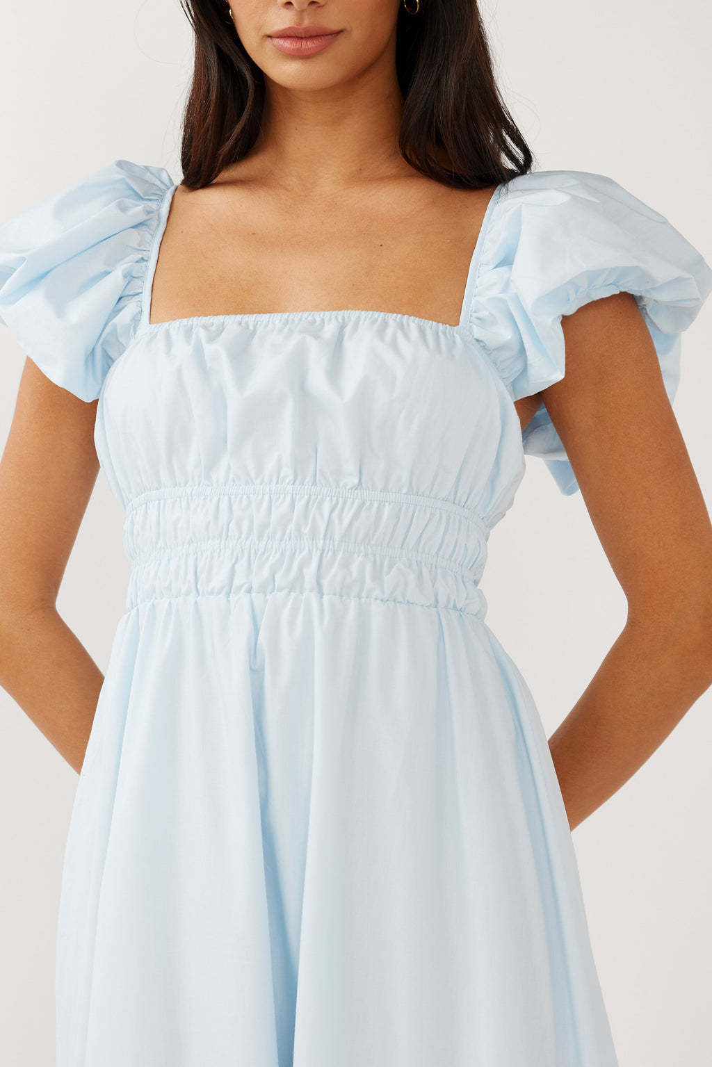 Rose Meadow Puffed Sleeve Midi Dress Blue by Selfie Leslie Australia