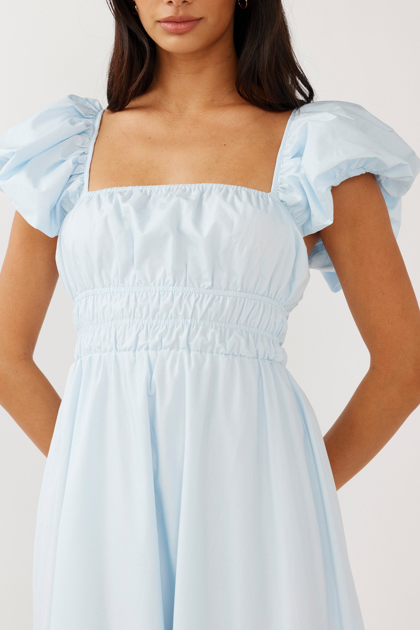 Rose Meadow Puffed Sleeve Midi Dress Blue by Selfie Leslie Australia