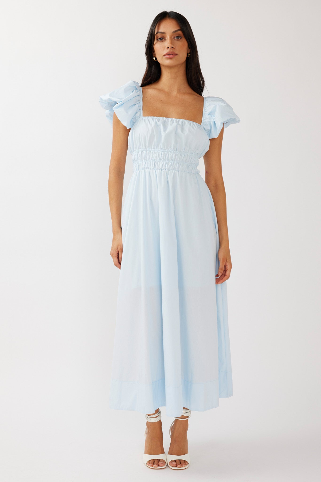 Rose Meadow Puffed Sleeve Midi Dress Blue by Selfie Leslie Australia