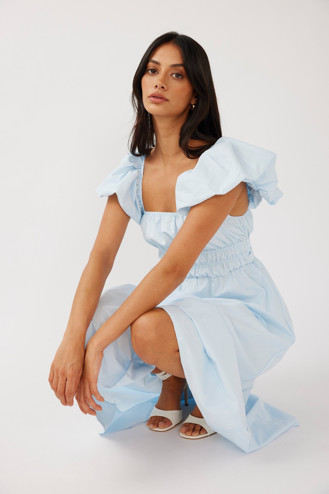 Rose Meadow Puffed Sleeve Midi Dress Blue by Selfie Leslie Australia
