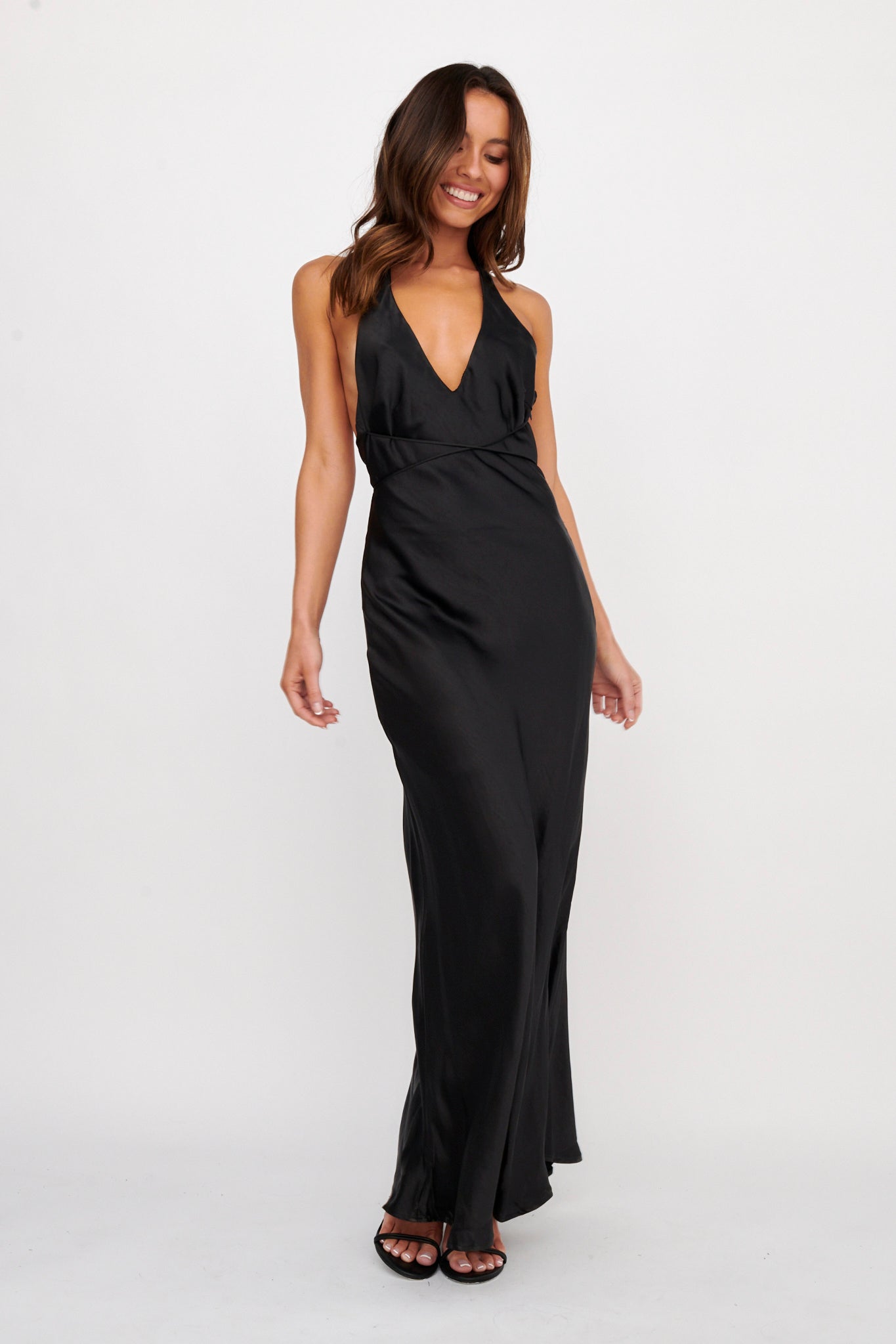 Alenni Halterneck V-Neck Maxi Dress Black by Selfie Leslie Australia