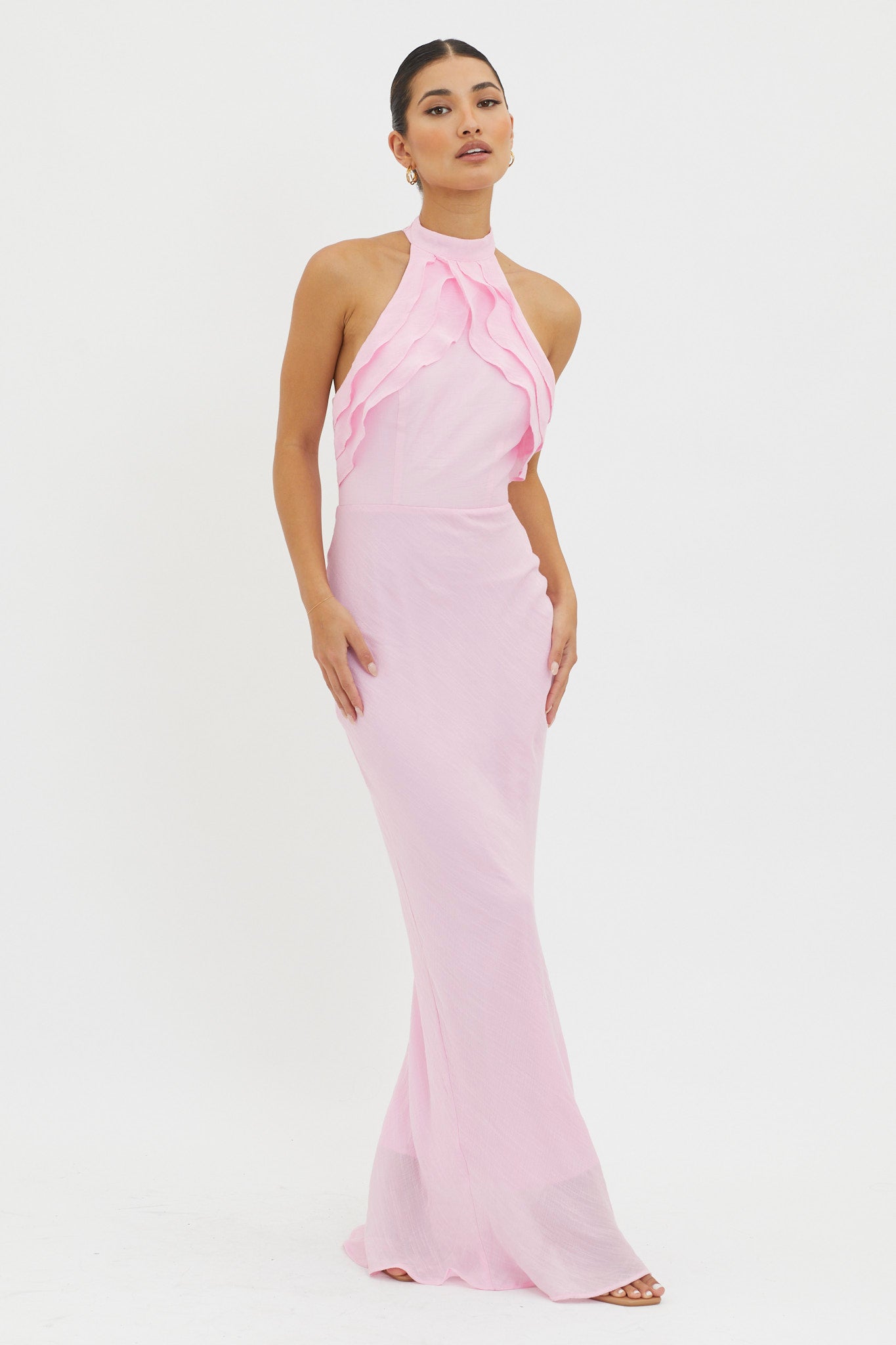 Topaz Skies Halterneck Ruffle Dress Pink by Selfie Leslie Australia