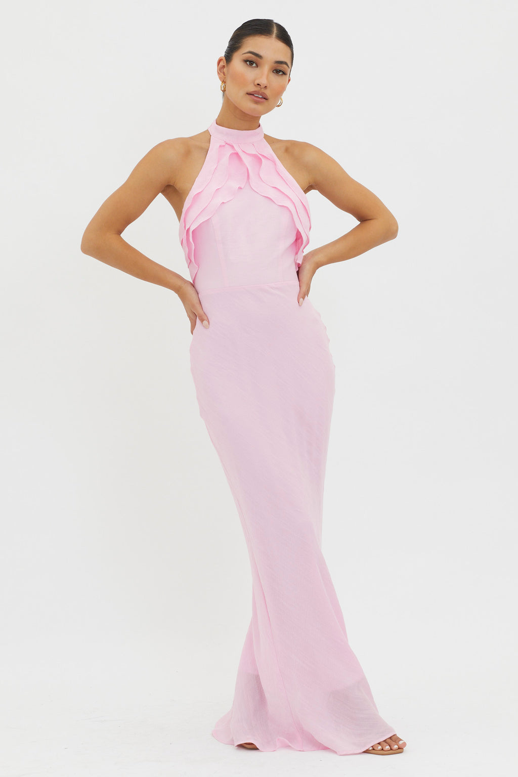 Topaz Skies Halterneck Ruffle Dress Pink by Selfie Leslie Australia