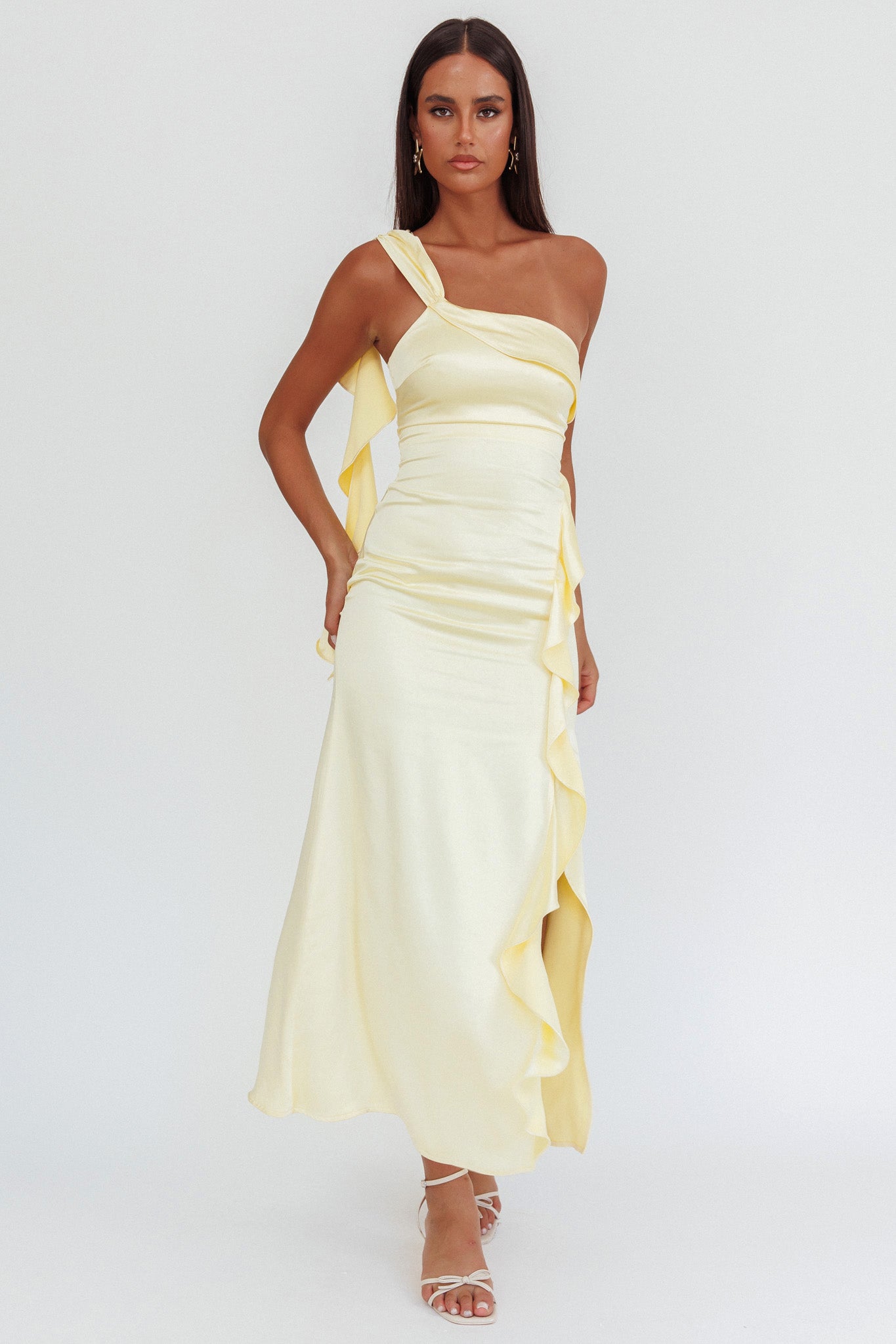 Shop the Carmel One-Shoulder Split Maxi Dress Butter