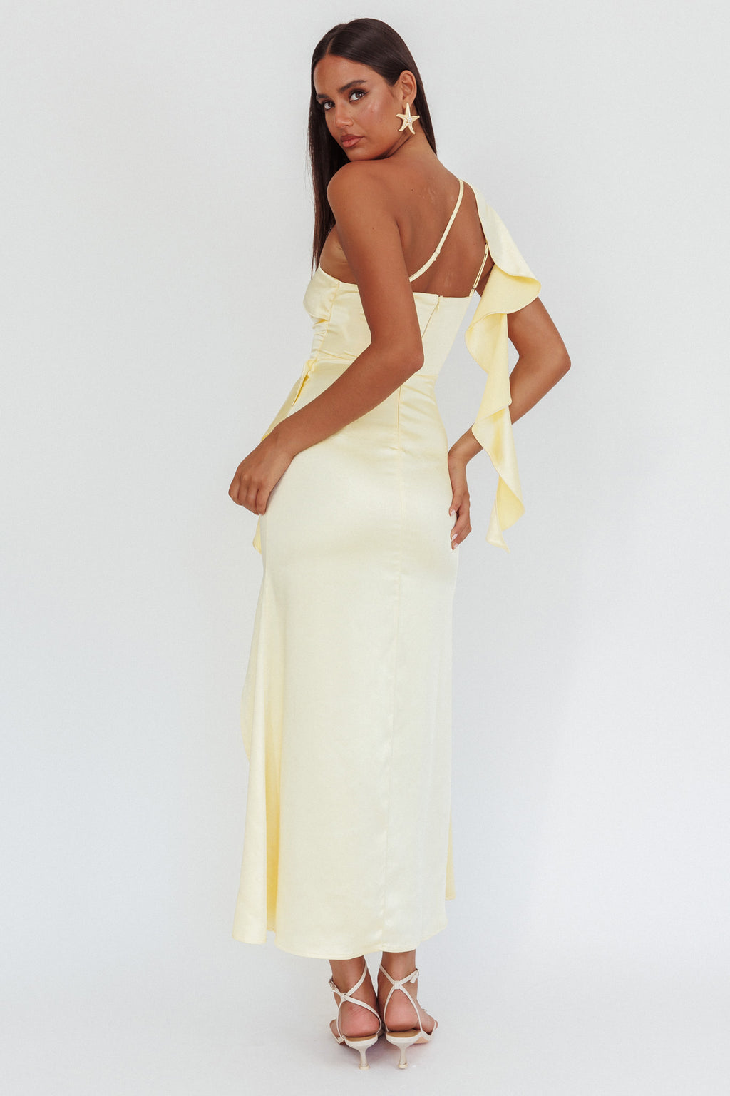 Carmel One-Shoulder Split Maxi Dress Butter by Selfie Leslie Australia