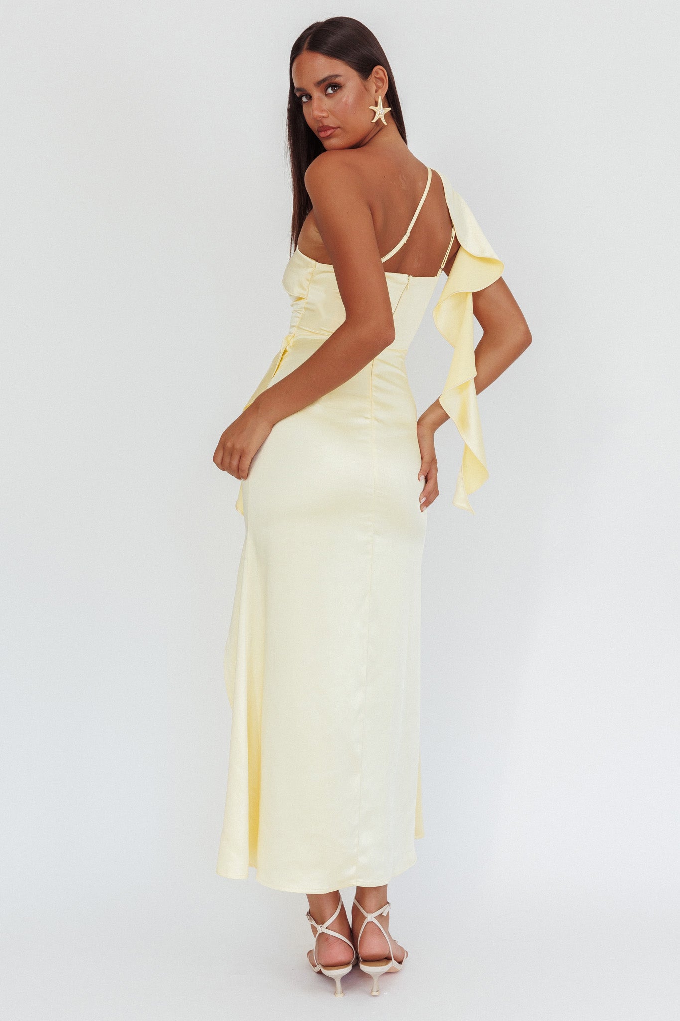 Carmel One-Shoulder Split Maxi Dress Butter by Selfie Leslie Australia