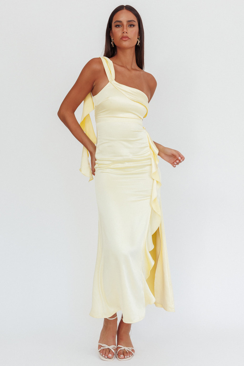 Carmel One-Shoulder Split Maxi Dress Butter by Selfie Leslie Australia