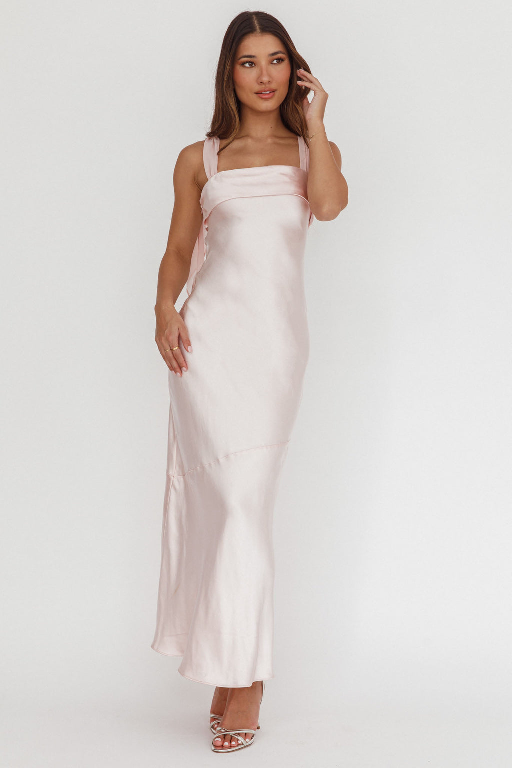 Carmel Shoulder Sash Midi Dress Blush by Selfie Leslie Australia