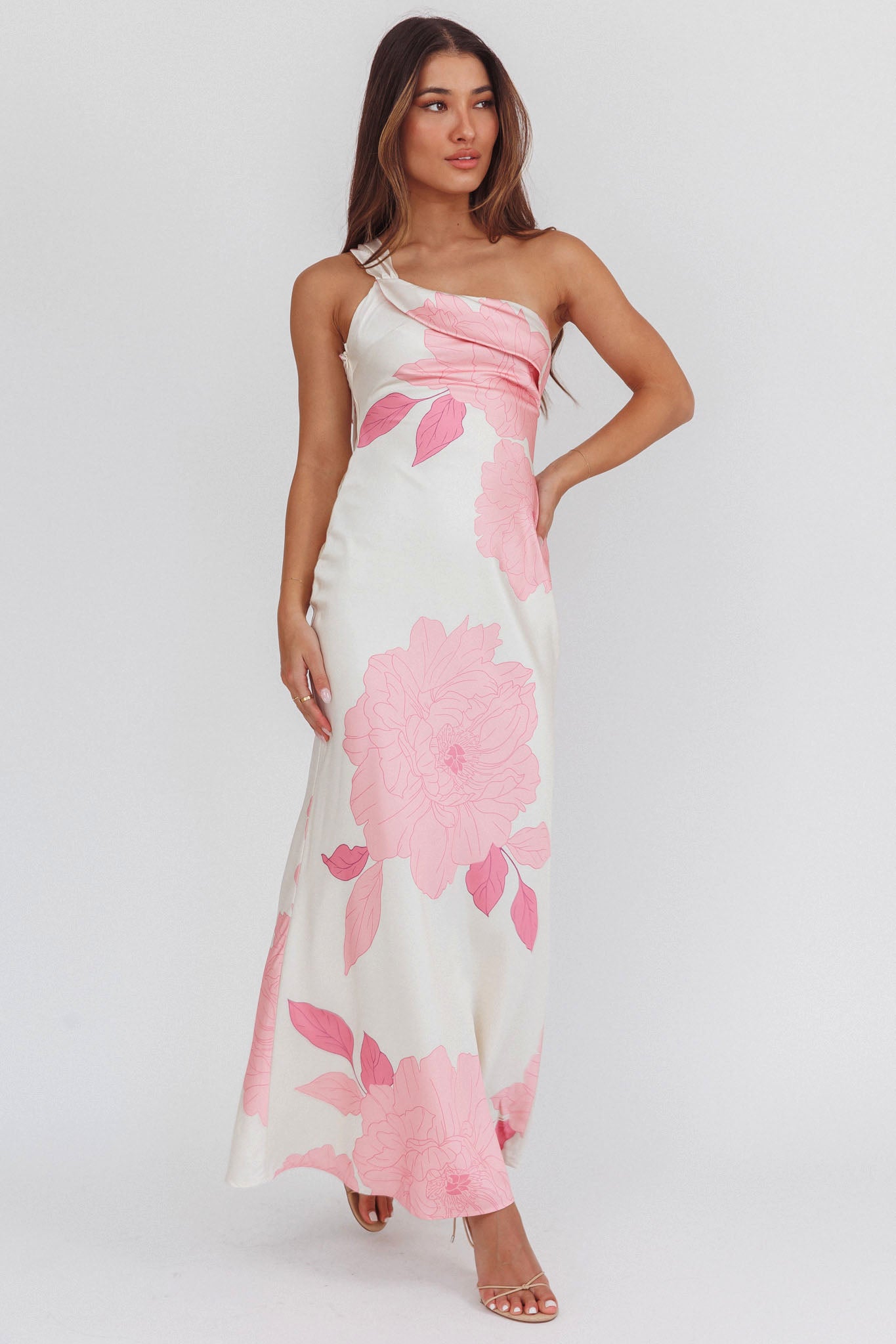 Carmel One-Shoulder Sash Maxi Dress Floral Butter by Selfie Leslie Australia