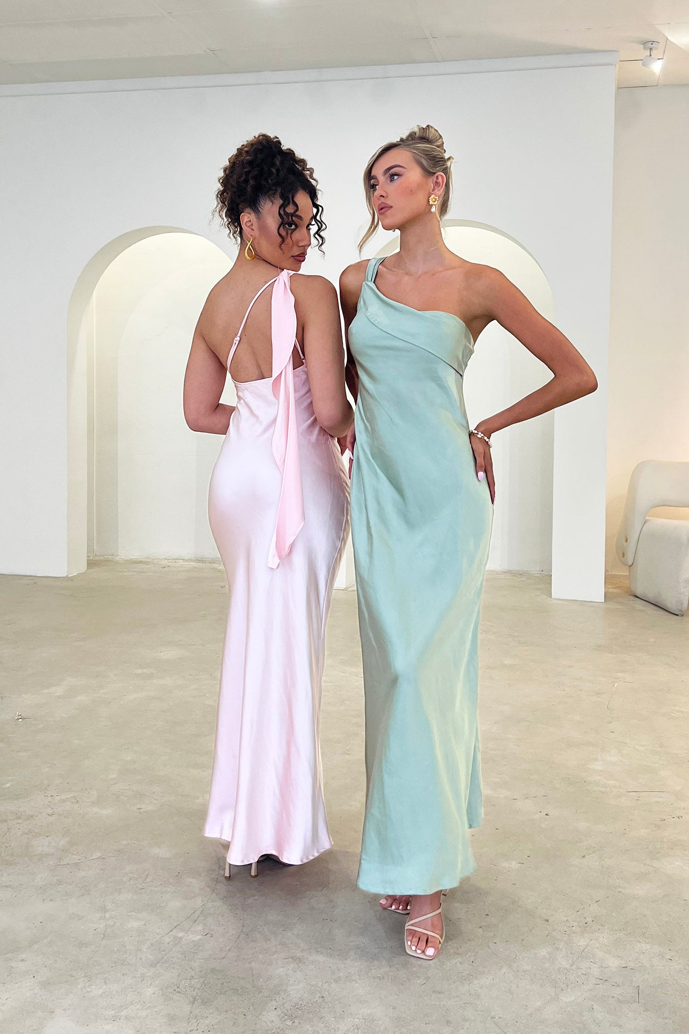 Carmel One-Shoulder Sash Maxi Dress Blush by Selfie Leslie Australia