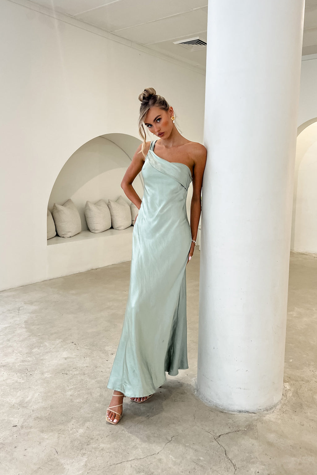 Carmel One-Shoulder Sash Maxi Dress Sage by Selfie Leslie Australia