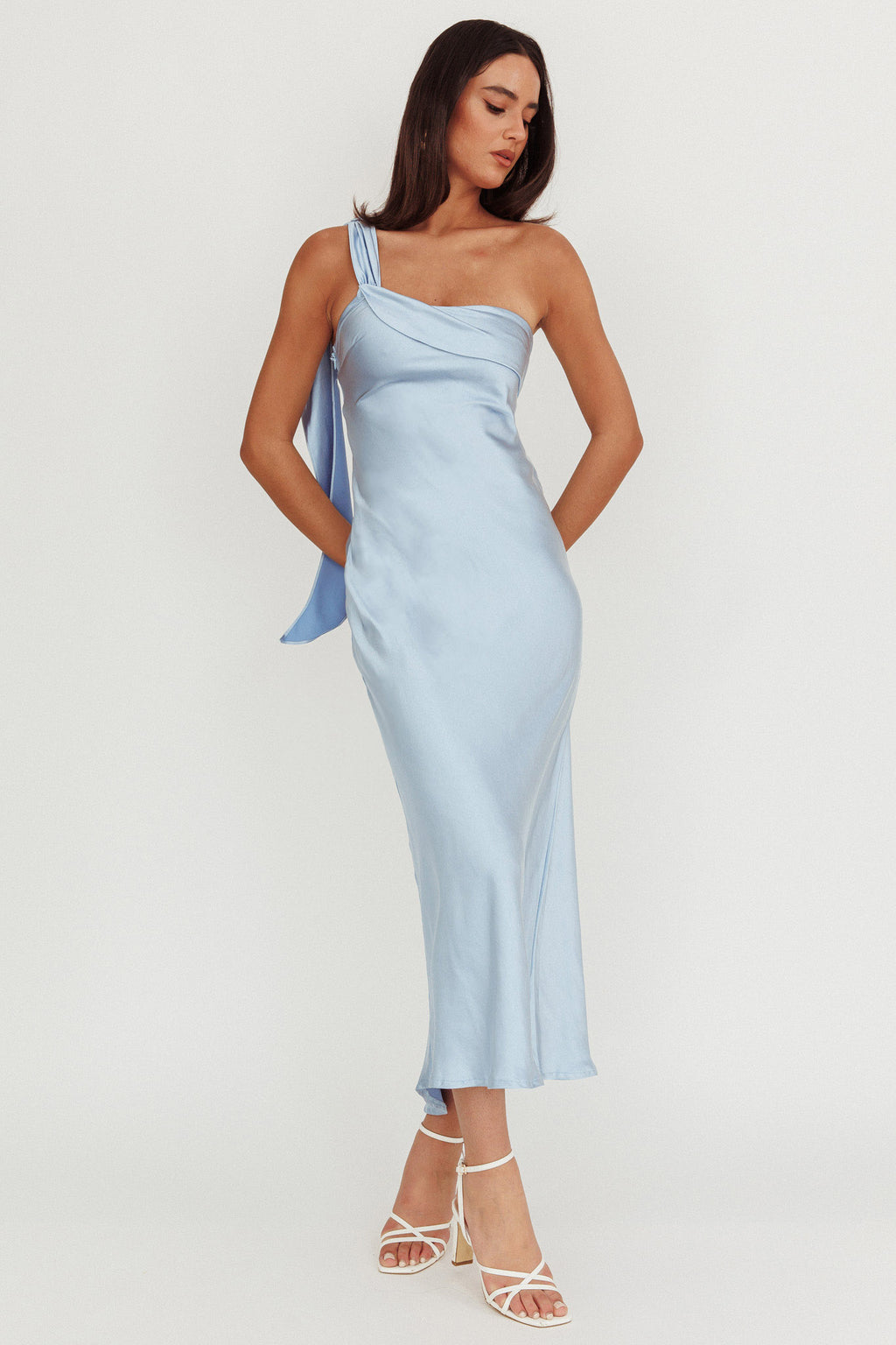 Carmel One-Shoulder Sash Maxi Dress Baby Blue by Selfie Leslie Australia