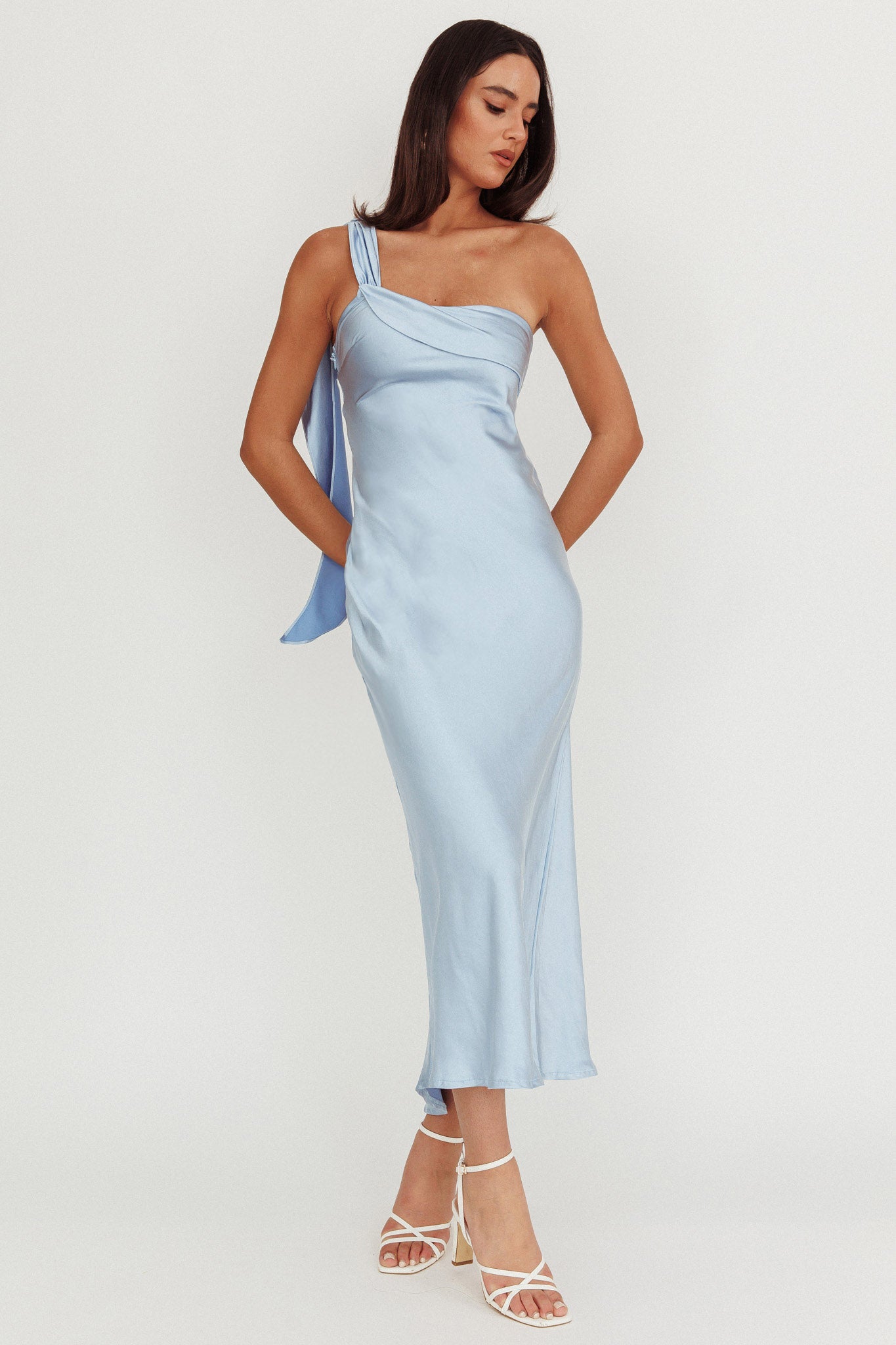 Carmel One-Shoulder Sash Maxi Dress Baby Blue by Selfie Leslie Australia