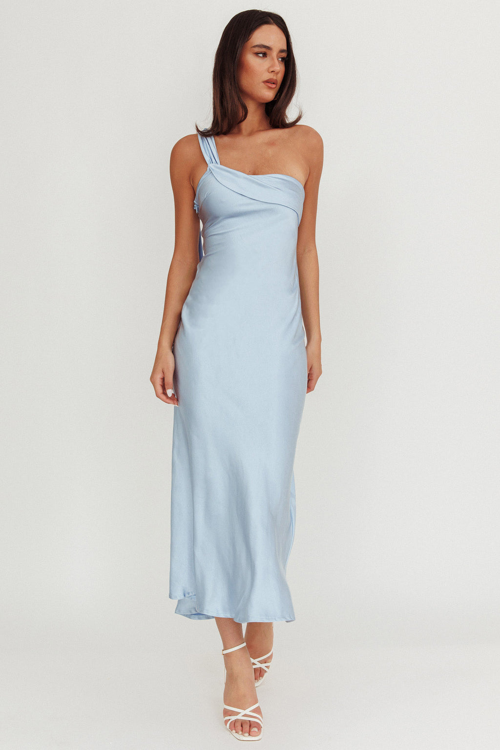 Carmel One-Shoulder Sash Maxi Dress Baby Blue by Selfie Leslie Australia