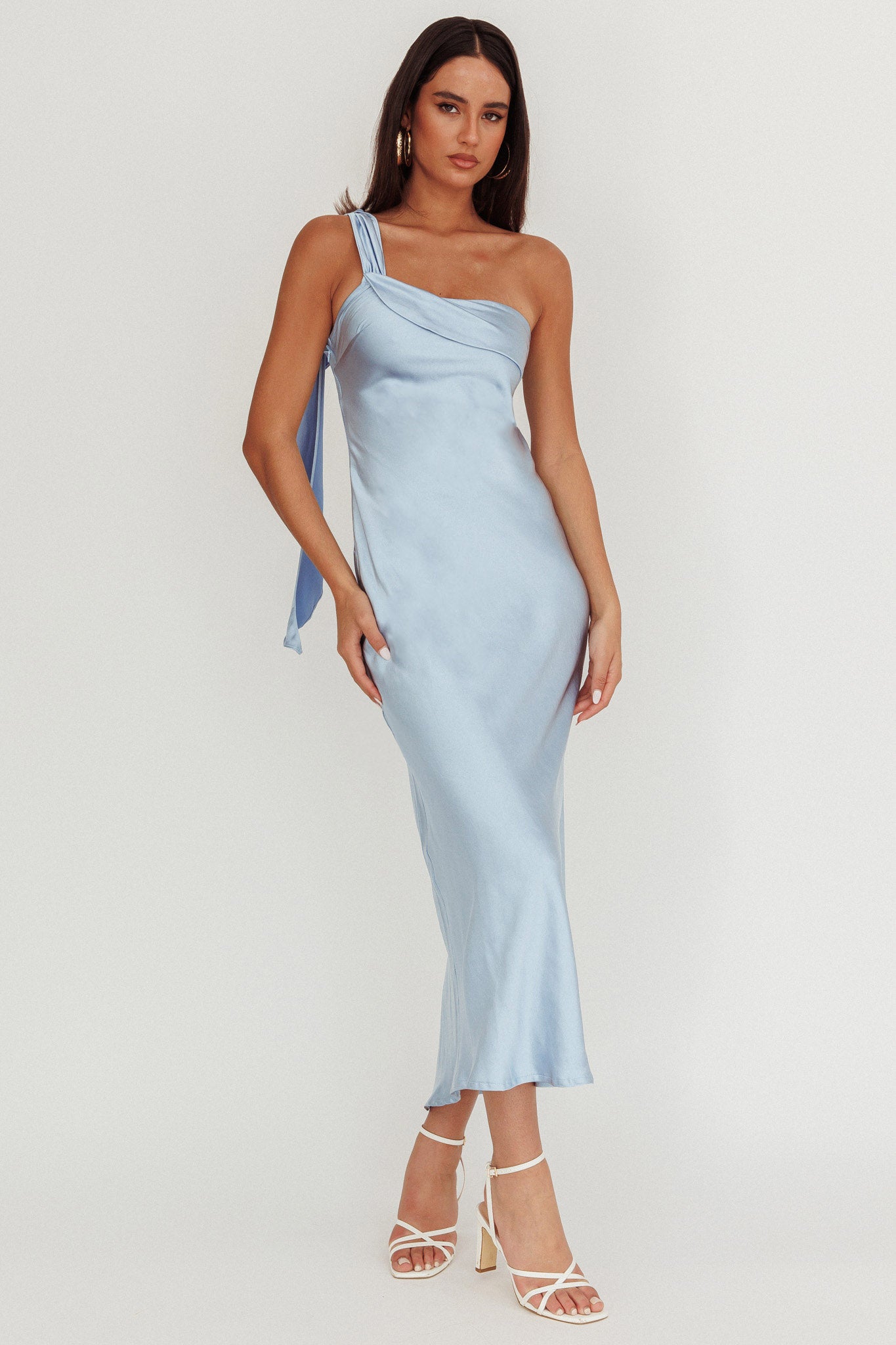 Carmel One-Shoulder Sash Maxi Dress Baby Blue by Selfie Leslie Australia
