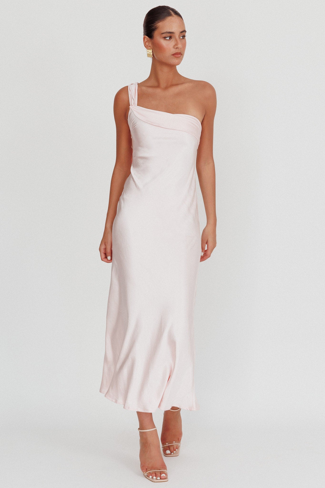 Carmel One-Shoulder Sash Maxi Dress Blush by Selfie Leslie Australia