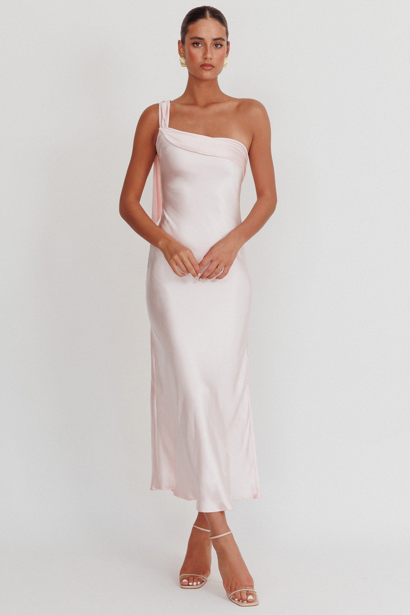 Carmel One-Shoulder Sash Maxi Dress Blush by Selfie Leslie Australia