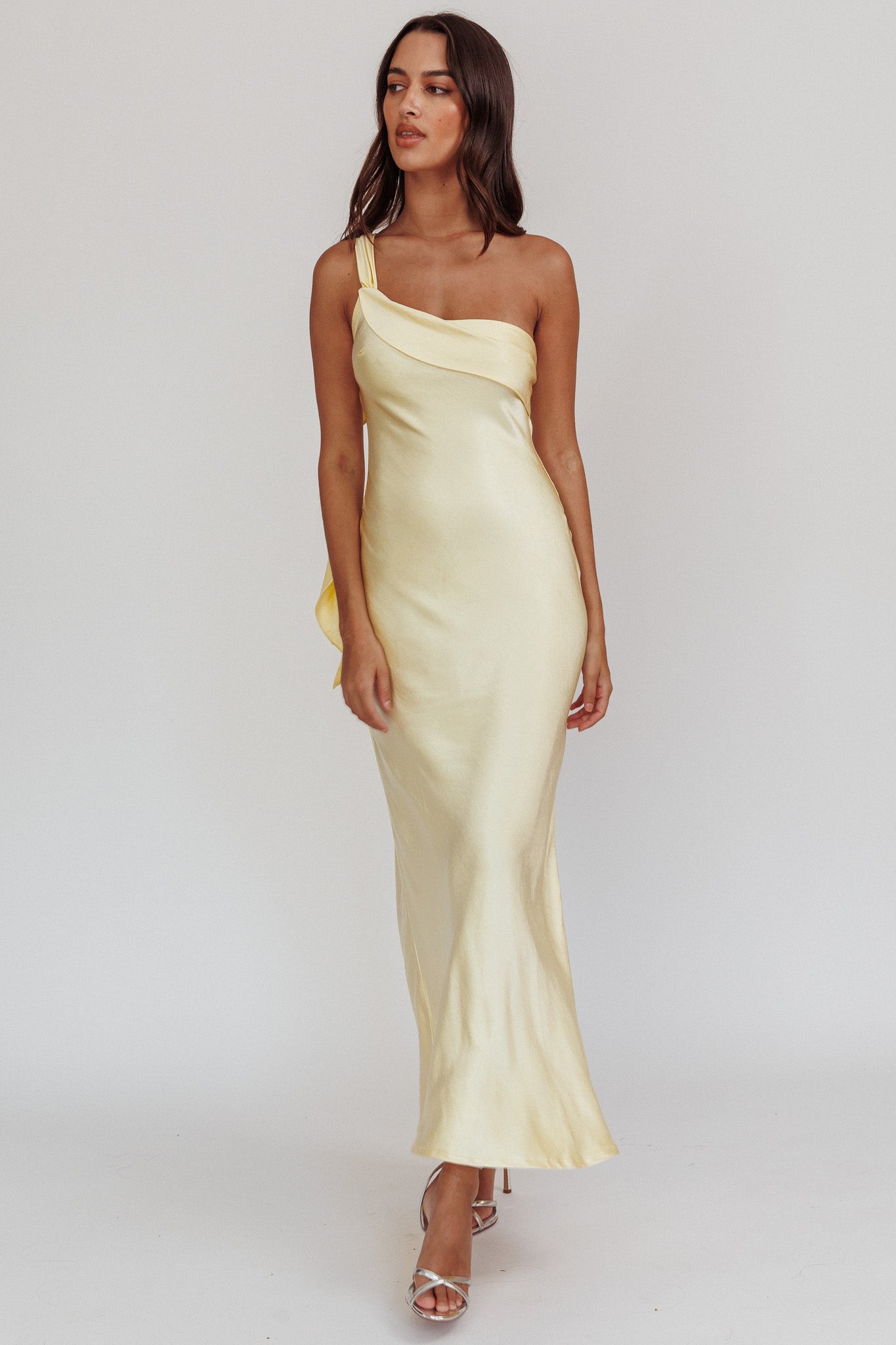 Carmel One-Shoulder Sash Maxi Dress Butter by Selfie Leslie Australia