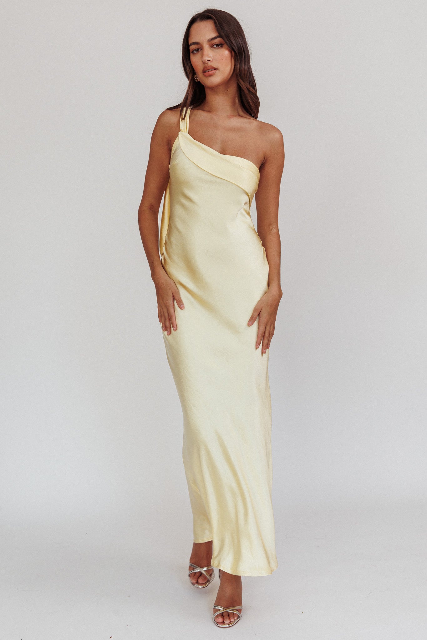 One-Shoulder Maxi Dress with Sash Simple gentle grand and beautiful main image 0