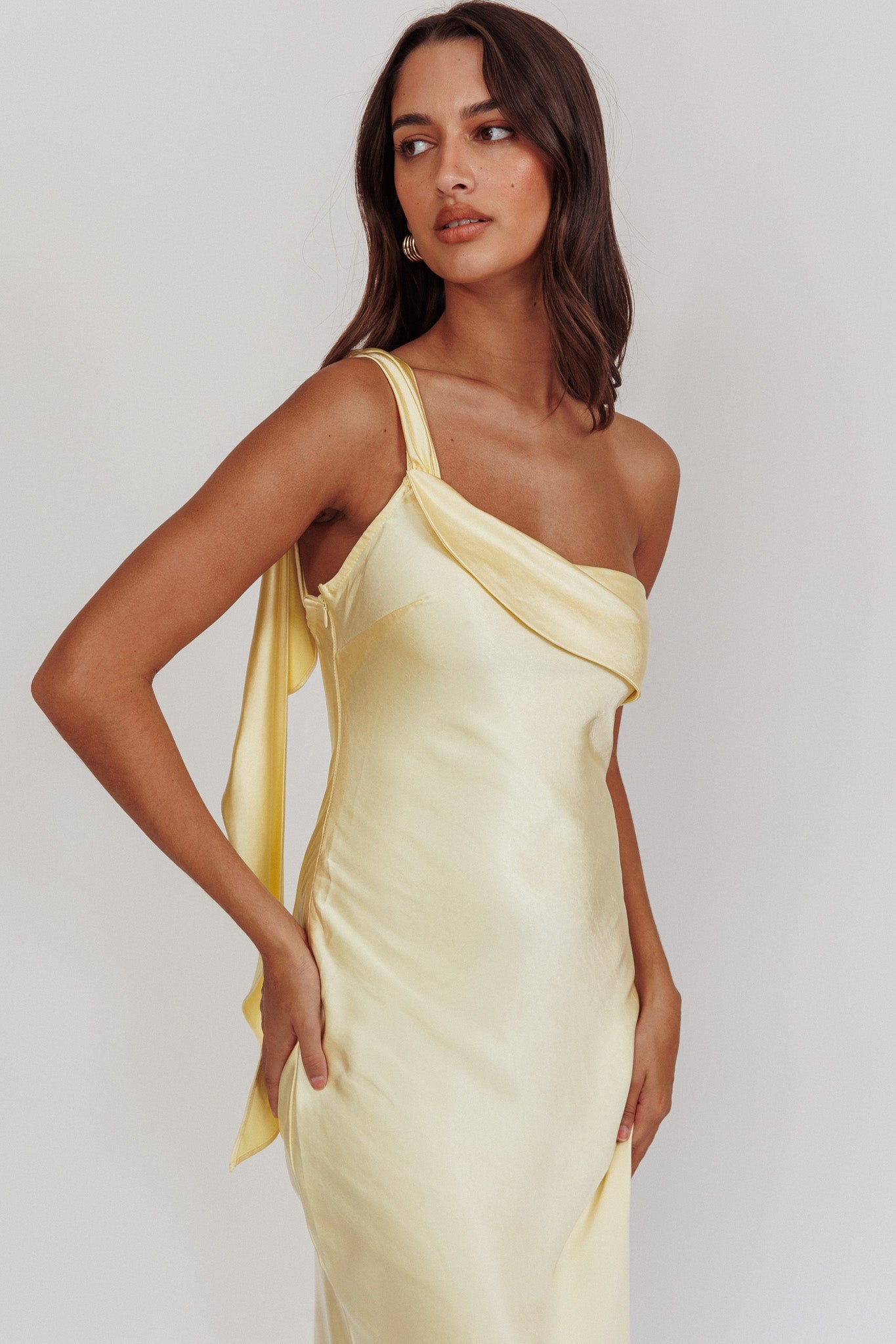 Carmel One-Shoulder Sash Maxi Dress Butter by Selfie Leslie Australia