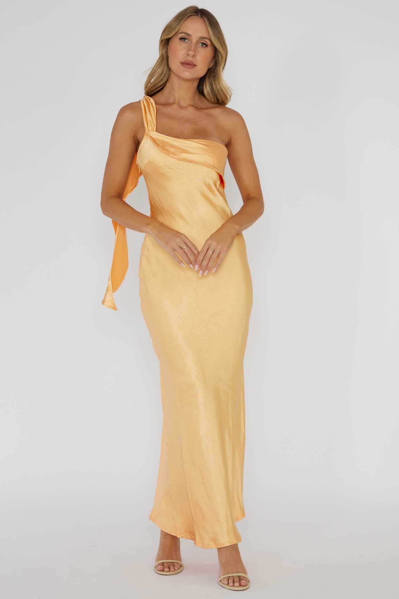 Carmel One-Shoulder Sash Maxi Dress Rockmelon by Selfie Leslie Australia