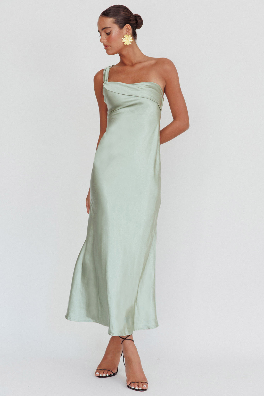 Carmel One-Shoulder Sash Maxi Dress Sage by Selfie Leslie Australia