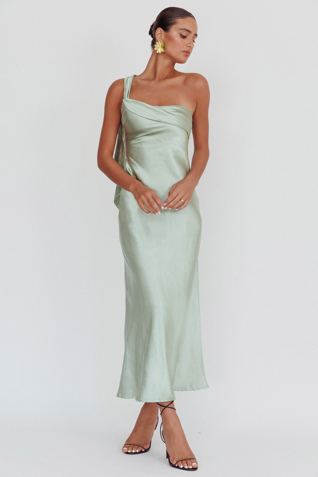 Carmel One-Shoulder Sash Maxi Dress Sage by Selfie Leslie Australia