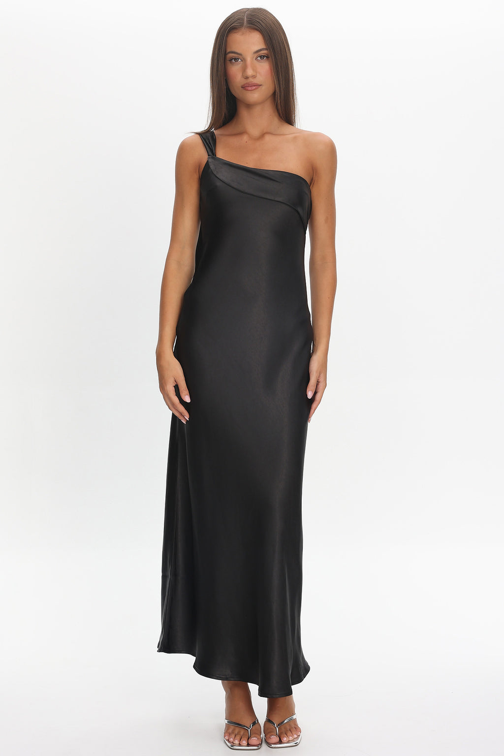 Carmel One-Shoulder Sash Maxi Dress Black by Selfie Leslie Australia