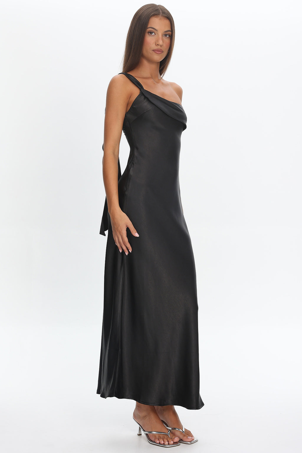 Carmel One-Shoulder Sash Maxi Dress Black by Selfie Leslie Australia