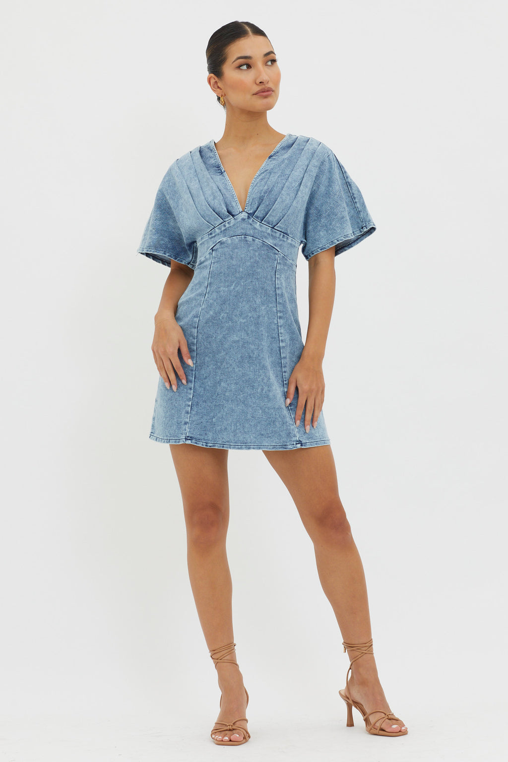 Jessika Pleated Bust Mini Dress Denim Blue by Selfie Leslie Australia