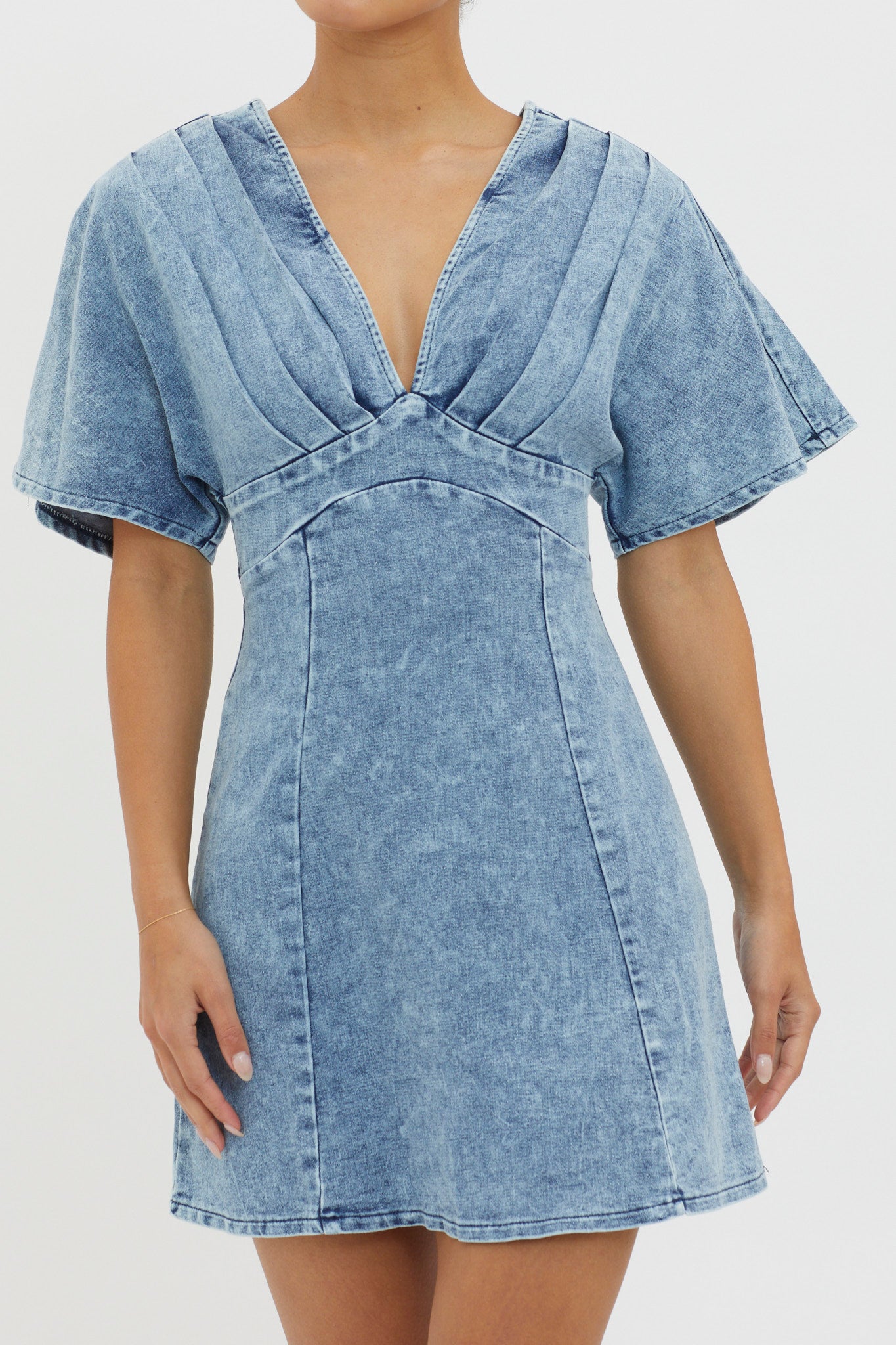 Jessika Pleated Bust Mini Dress Denim Blue by Selfie Leslie Australia