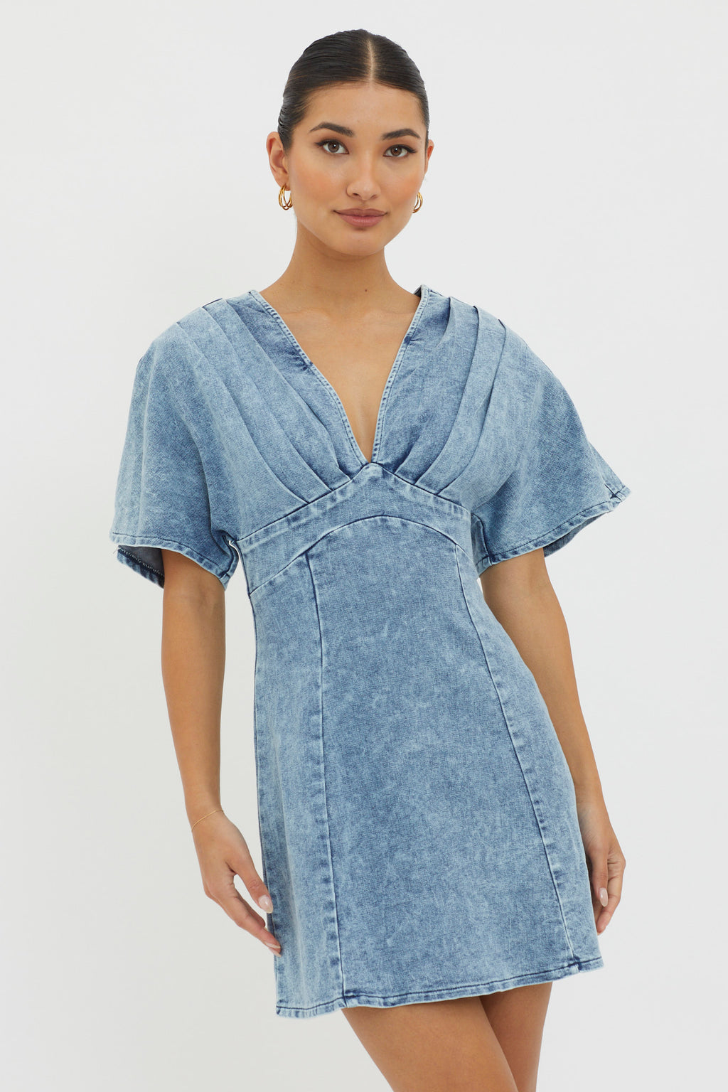 Jessika Pleated Bust Mini Dress Denim Blue by Selfie Leslie Australia