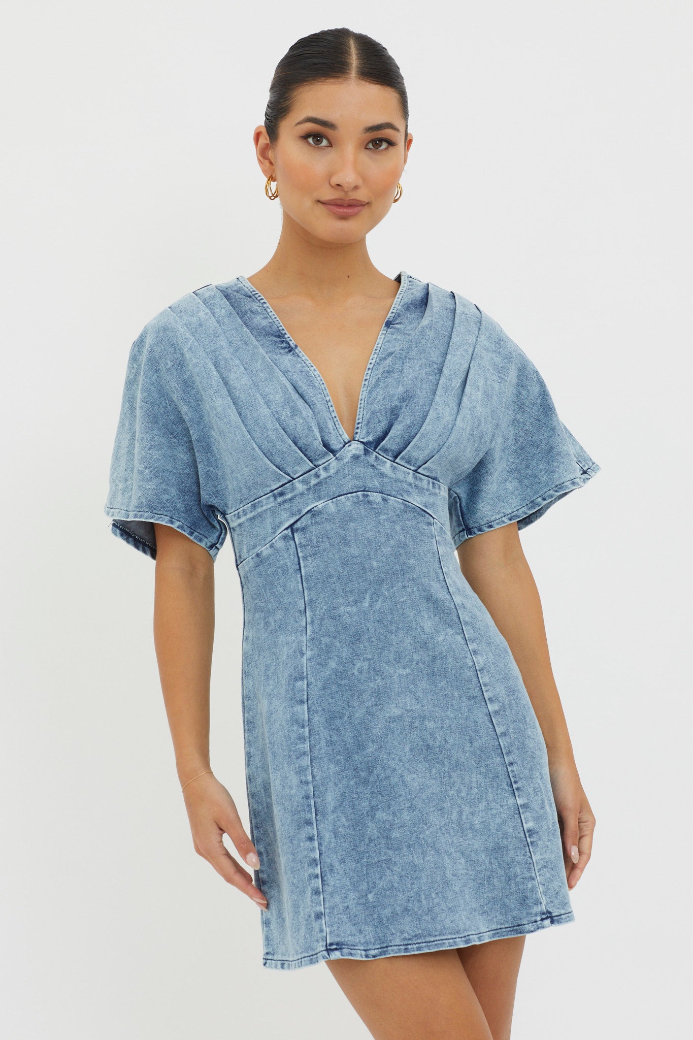 Jessika Pleated Bust Mini Dress Denim Blue by Selfie Leslie Australia